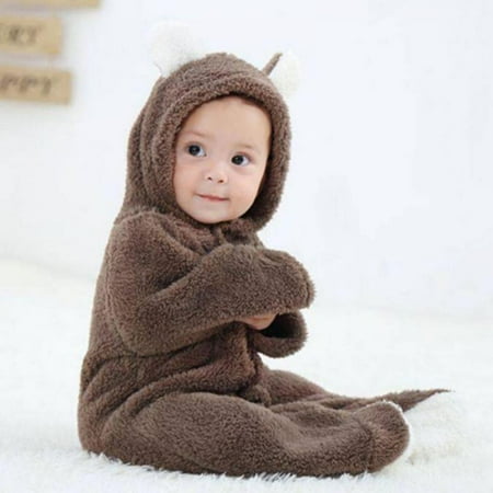 

[Clearance!]Fleece Kids Bodysuit – Infant Pajamas Kids Hooded Romper Outerwear Toddler Jacket