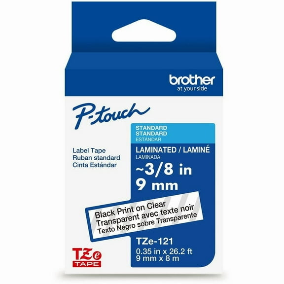 Brother Genuine P-touch TZe121 BK on CLR Label Tape, Laminated, 9mmX8m