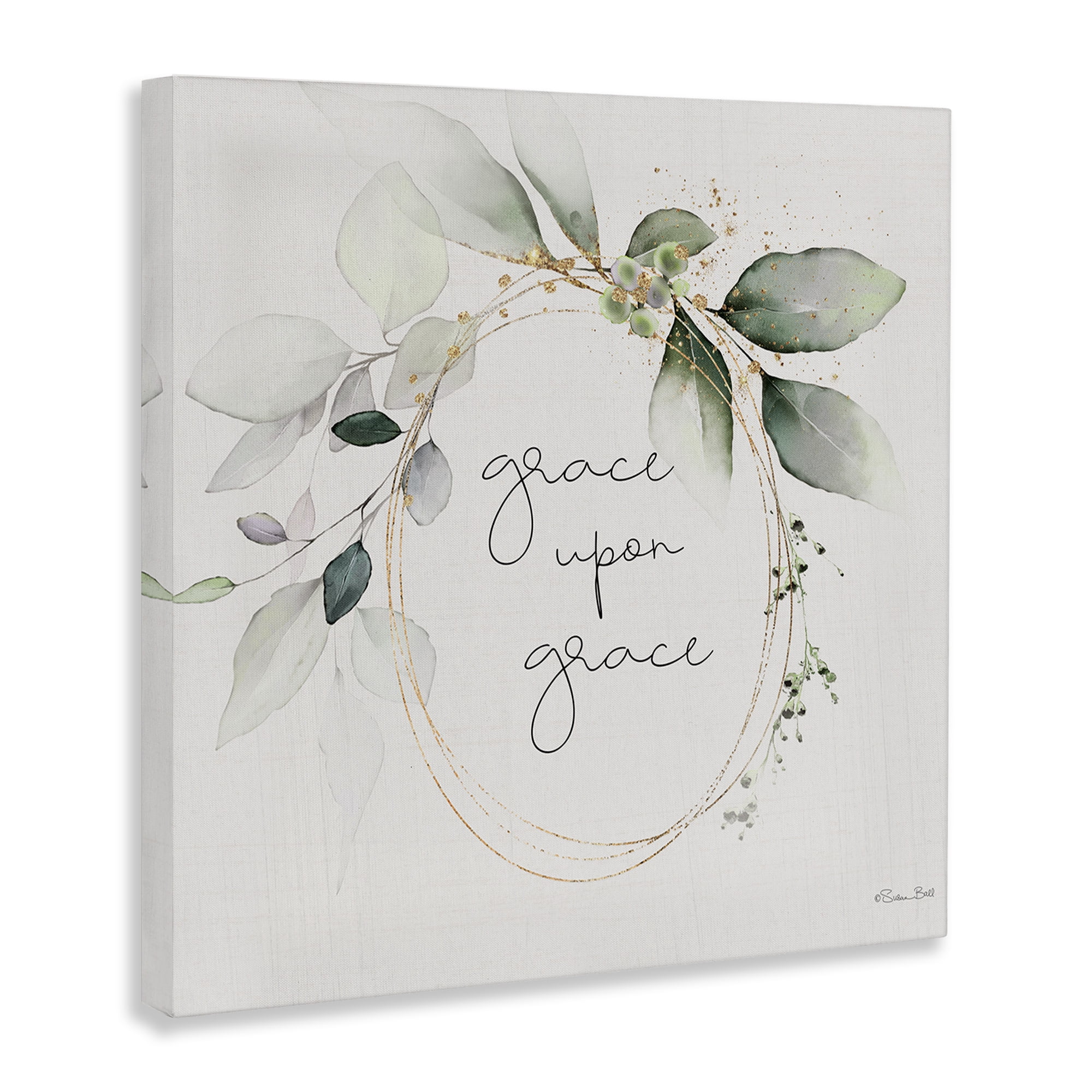 Stupell Industries Grace with Soft Leaves Botanical & Floral Painting Gallery Wrapped Canvas Art Print Wall Art, 17 x 17