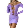 thumbnail image 3 of KOMOO Women Cutout Bodycon Dress Long Sleeve Sheer Mesh Short Dress Hollow Patchwork Mini Dress, 3 of 9