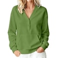 thumbnail image 2 of Sevevn Women's V Neck Half Button Sweatshirt Long Sleeve Loose Pullover Top with Front Pocket Green M, 2 of 9