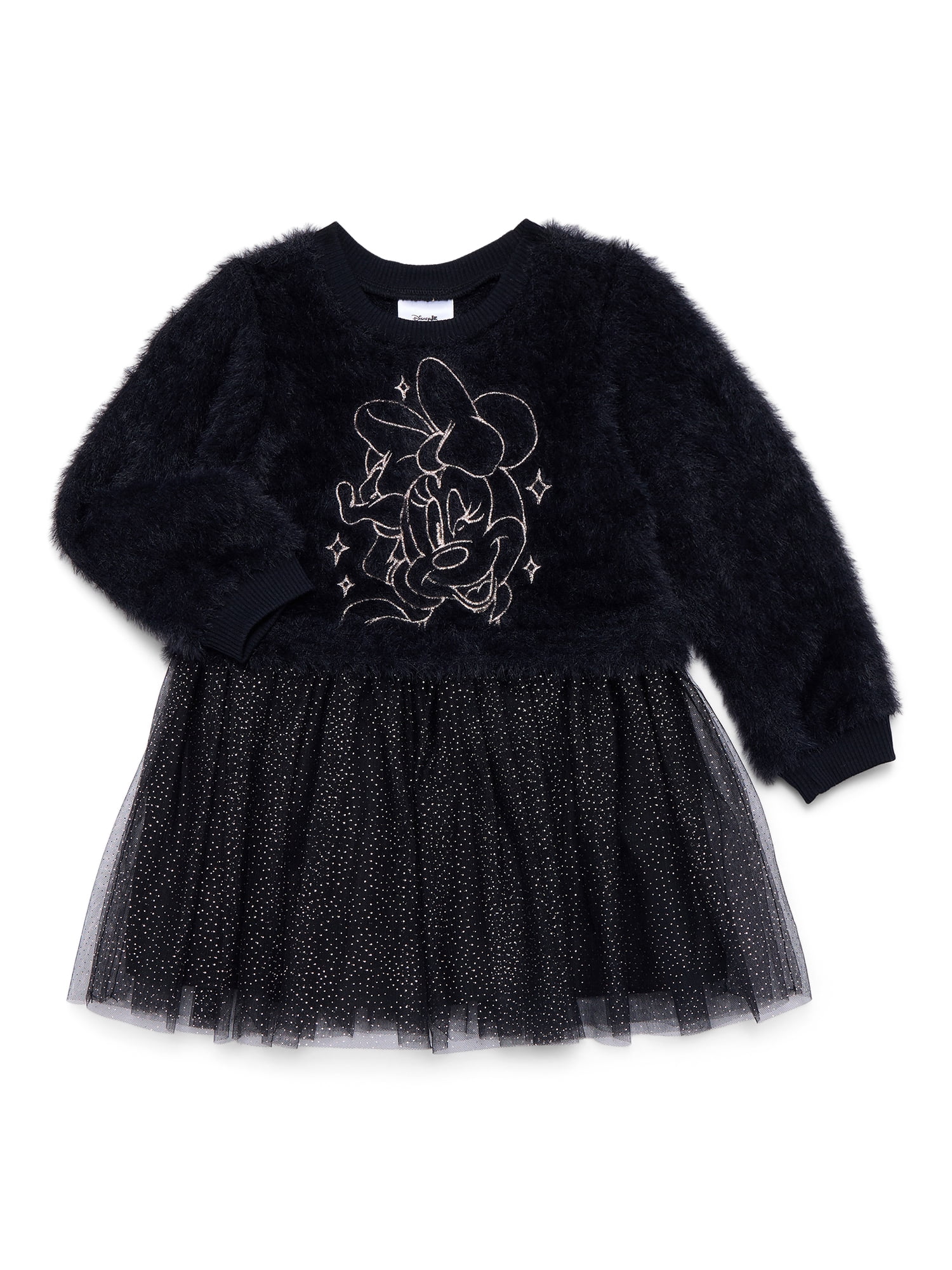 Minnie Mouse Toddler Girls Eyelash Knit Tutu Dress with Long Sleeves, Sizes 12M-5T