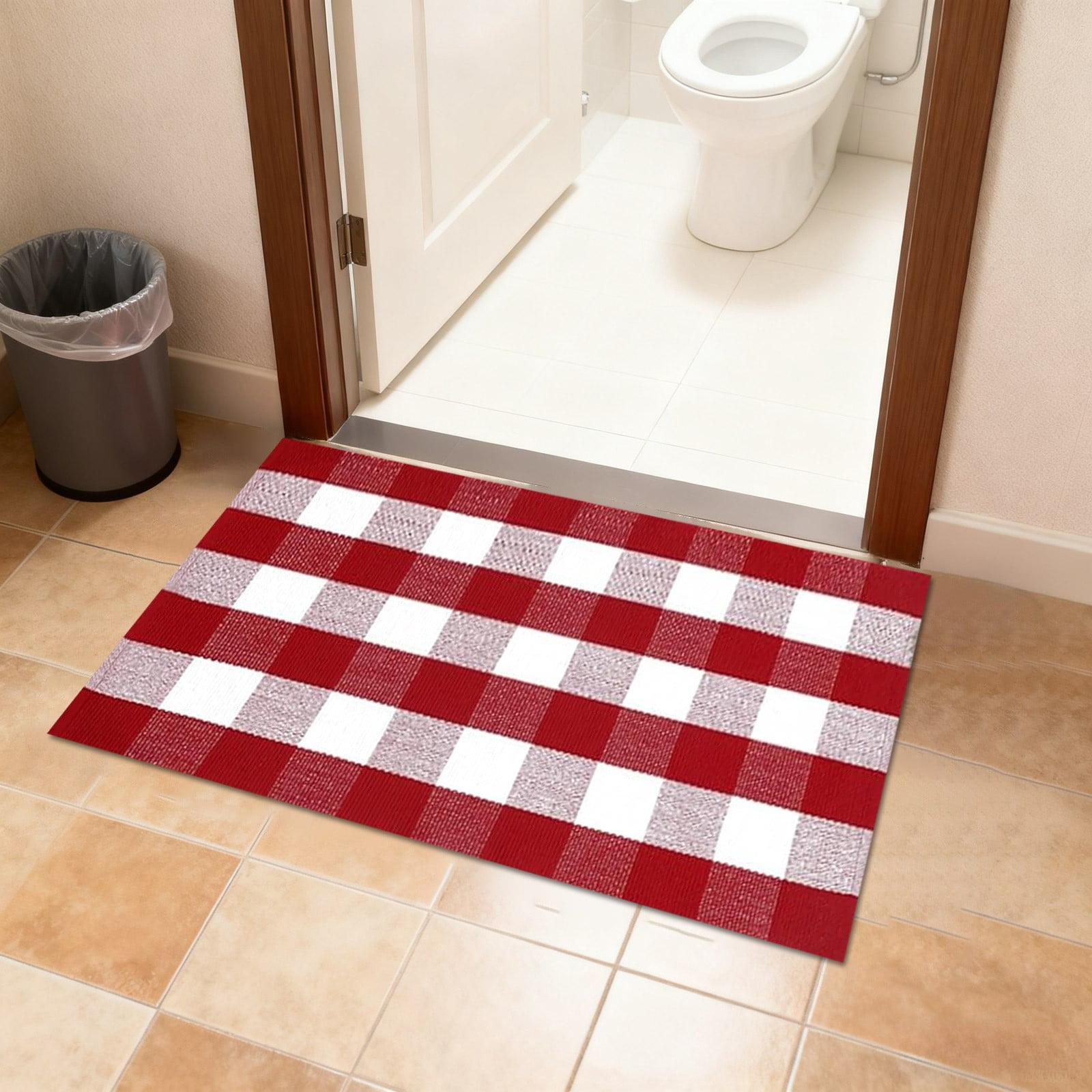 Area Rug, 28"x43" Pink and White Checkered Rug Plaid Outdoor Rugs, Soft Machine Washable Cotton Woven Welcome Mat Area Rugs for Home Decor, Bedroom, Doormat, Balcony, Porch, Patio