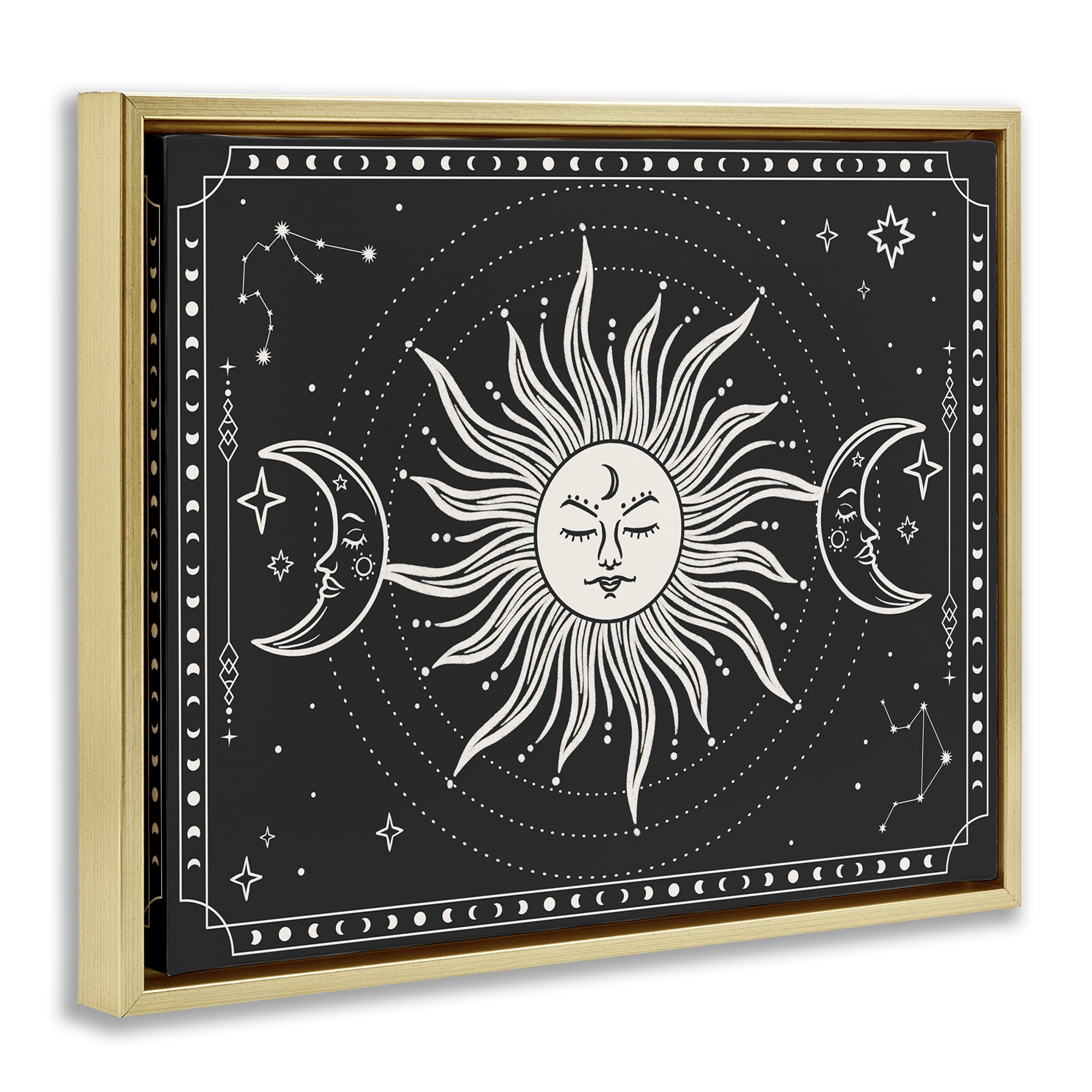 Stupell Industries Astrology Sun & Moon Pattern Astrology & Stars Painting Gold Floater Framed Canvas Art Print Wall Art, 21 x 17
