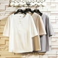 thumbnail image 2 of Men's Breathable Cotton Linen Button Short Sleeve T-Shirt, 2 of 5