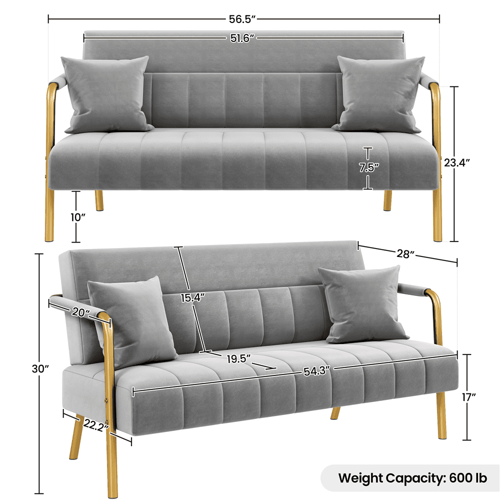 Renwick 56.5'' W Modern Upholstered Sofa Couch with 2 Pillows, Light Gray