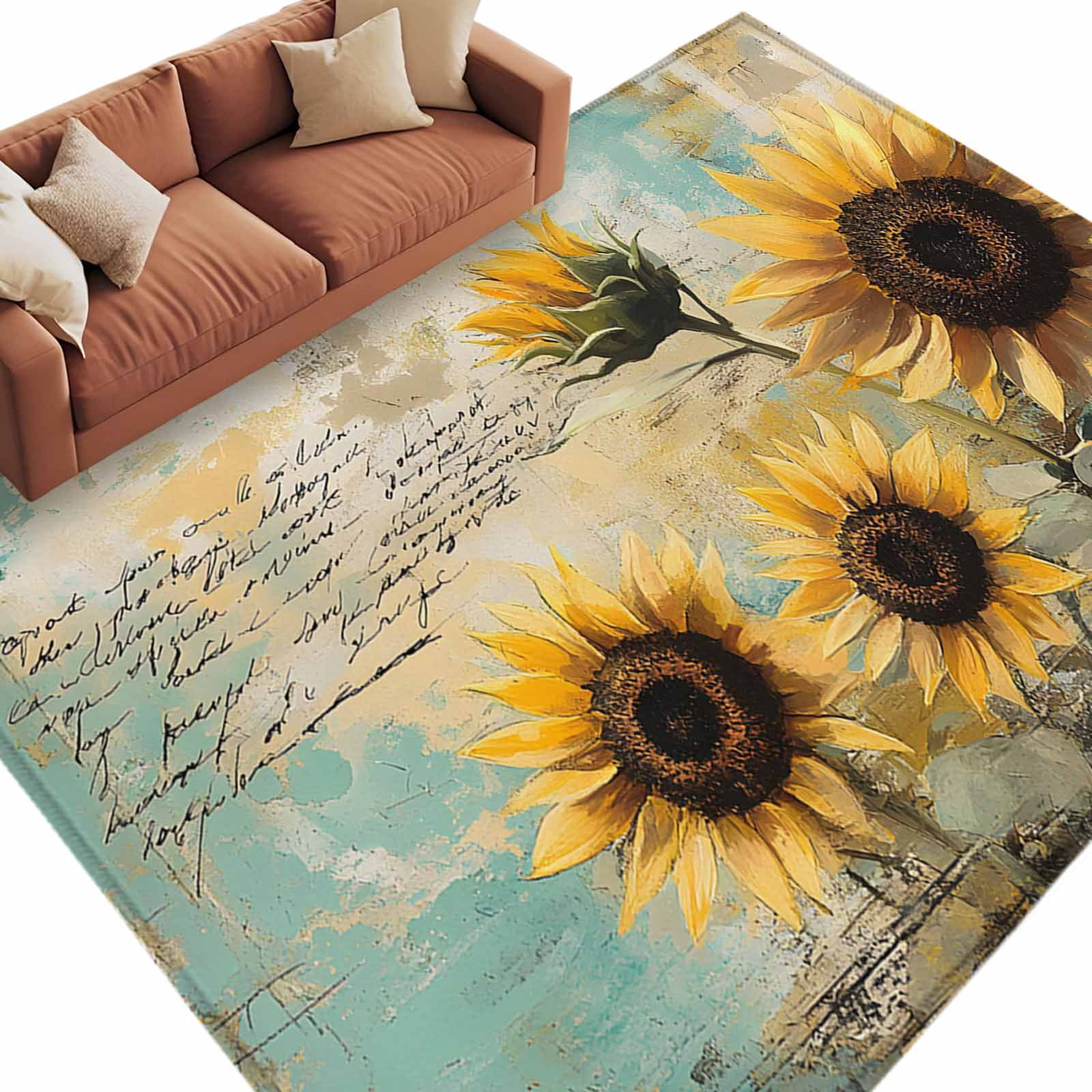6'x9' Area Rugs, Sunflower Indoor Outdoor Area Rug for Living Room Bedroom, Farmhouse Vintage Summer Botanical Pastoral Washable Bathroom Rugs Kitchen Floor Carpet Mats Home Decor Aesthetic