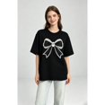 thumbnail image 2 of Women's Casual Versatile Crew‑Neck Short‑Sleeve T‑Shirt With Light‑Luxury Rhinestone Bow Print, 2 of 7
