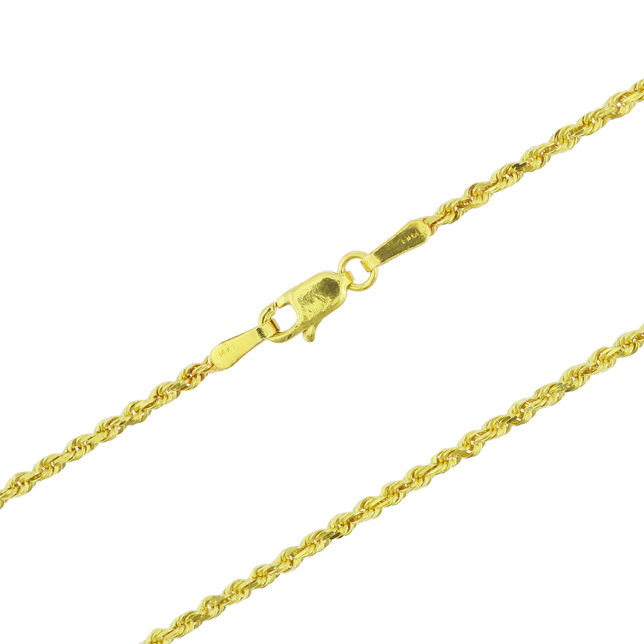 Nuragold 14k Yellow Gold 1.8mm Solid Rope Chain Diamond Cut