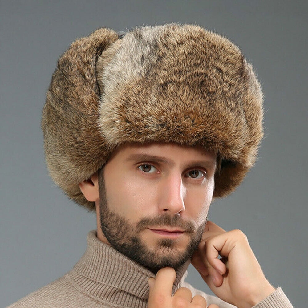 Men's Winter Hat Imitation Russia Fur Trapper Earflap Ski Cap Ushanka