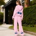 thumbnail image 2 of CIENVNSTG Women's 2 Piece Outfits Bow Trim Print Long Sleeve Hoodie Sweatsuit Sets Sweatshirt Comfortable Loose Wide Leg Sweatpants Pink M, 2 of 6
