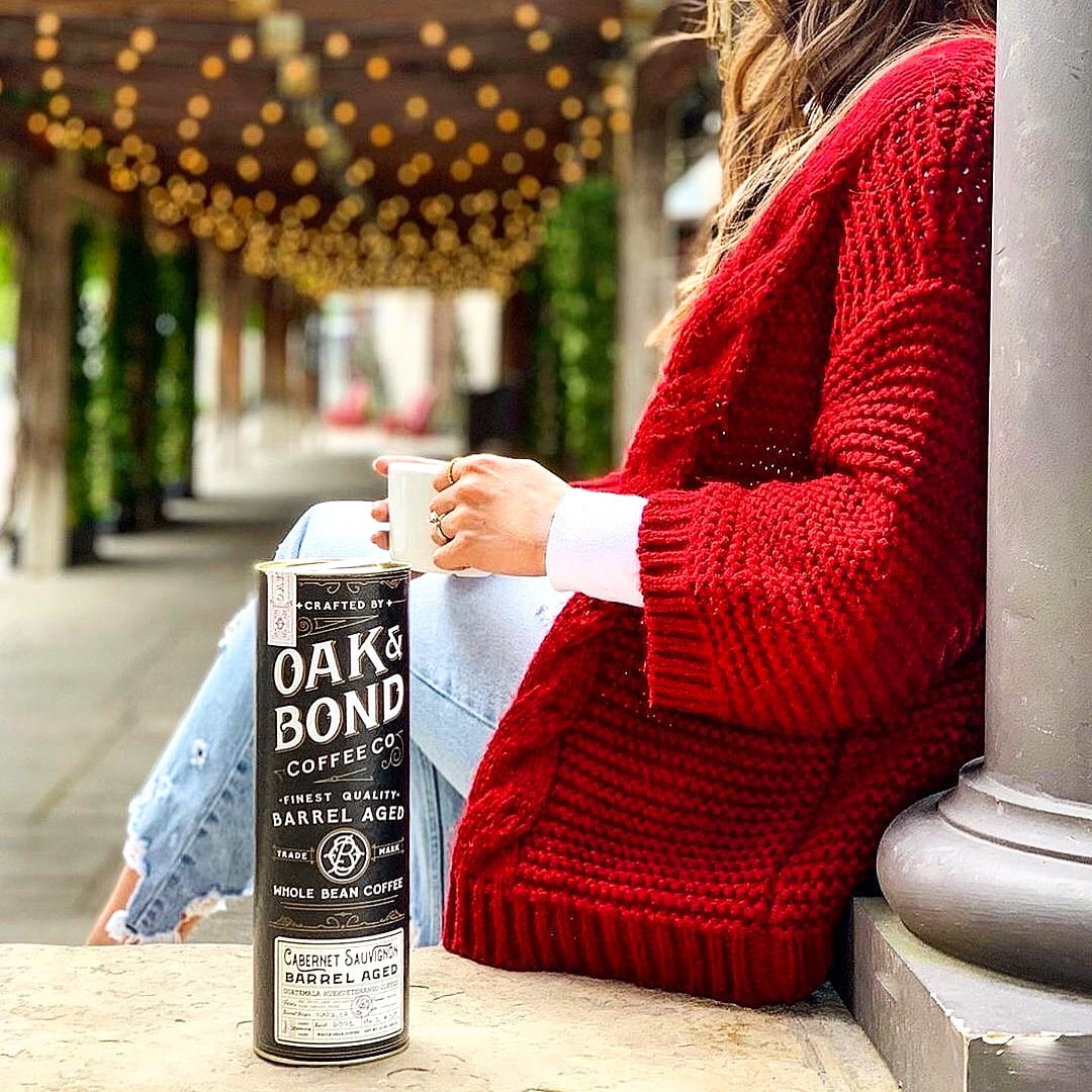Cabernet Sauvignon Wine Barrel Aged Coffee - Whole Bean Coffee, Guatemala Huehuetenango Whole Bean Coffee Aged in Cabernet Sauvignon Wine Barrels by Oak & Bond Coffee Co. - 10 oz