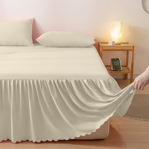 Falda de cama de color liso, mezcla de poliéster y algodón, con borde con volantes, antideslizante, funda protectora para colchón, a prueba de polvo, decorativa, estilo coreano, accesorio de ropa de