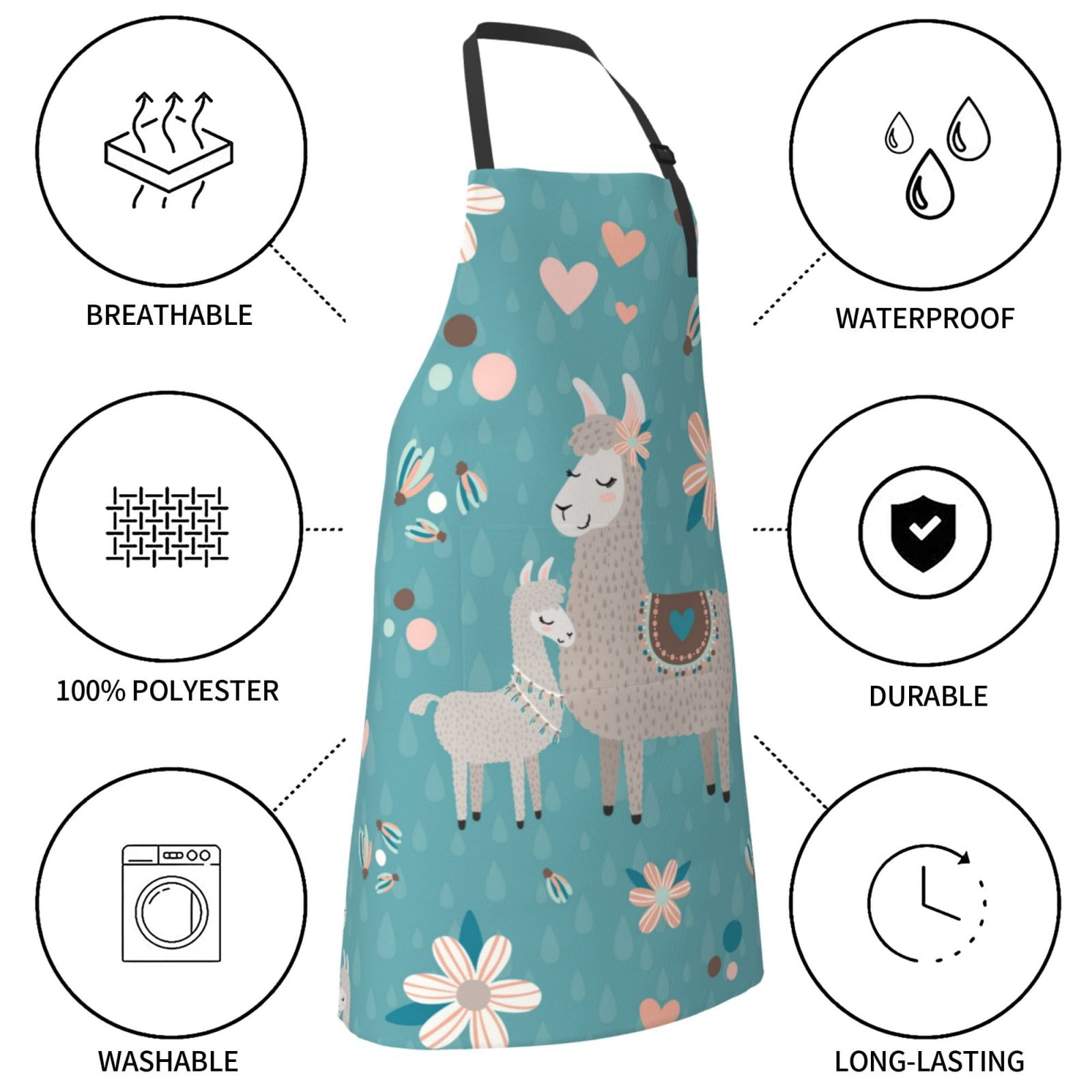 Kdxio Teal Mama Llama Apron with Pockets Adjustable Kitchen Aprons for Men Women Waterproof Aprons for Cooking,Drawing,Crafting, Baking Household Cleaning