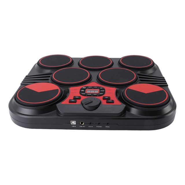 Portable Drum Set, Tabletop Electric Drum Set 7 Pads Sound Cable Foot Pedal for Performances for Beginners
