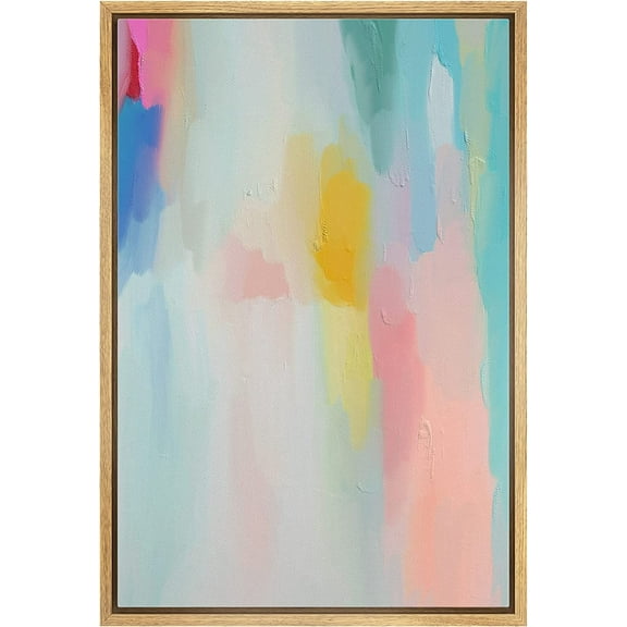 IDEA4WALL Framed Canvas Print Multicolor Pastel Watercolor Collage Abstract Shape Wall Art Modern Artwork Decorative Bohemian Colorful Chic for Living Room, Bedroom - Natural 16"x24"