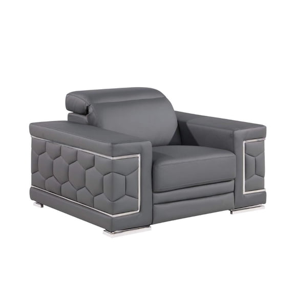 47" Granite Gray and Silver Genuine Leather Lounge Chair
