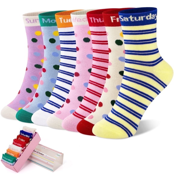 Lorrita Toddler Socks for Girls Funny 7 Days of the Week Cotton Little Girl Socks Novelty Girl Socks Gift Box, 7-10 Years Old