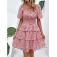 thumbnail image 6 of PRETTYGARDEN Women's Floral Summer Short Dress Square Neck Short Sleeve Tiered Ruffle Boho Swing Dresses, 6 of 6