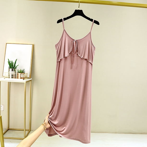 Camisón corto de algodón para mujer, con tirantes, color liso, holgado y cómodo, sin mangas