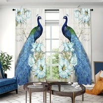 WNOOHIY Luxurious Vintage Blue Peacock Printed Window Curtains for Enhanced Privacy,Set of 2 Panels