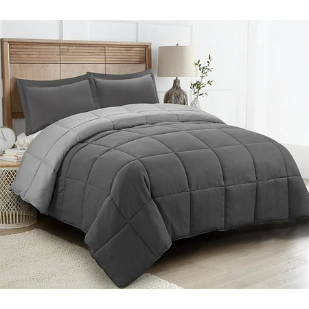 All Season Down Alternative Comforter Set- 2pc Box Stitched- Reversible Comforter with One Sham-Quilted Duvet Insert with Corner Tabs for Duvet Cover-Hypoallergenic, Supersoft, Wrinkle Resistant (Best Down Comforter Brand)