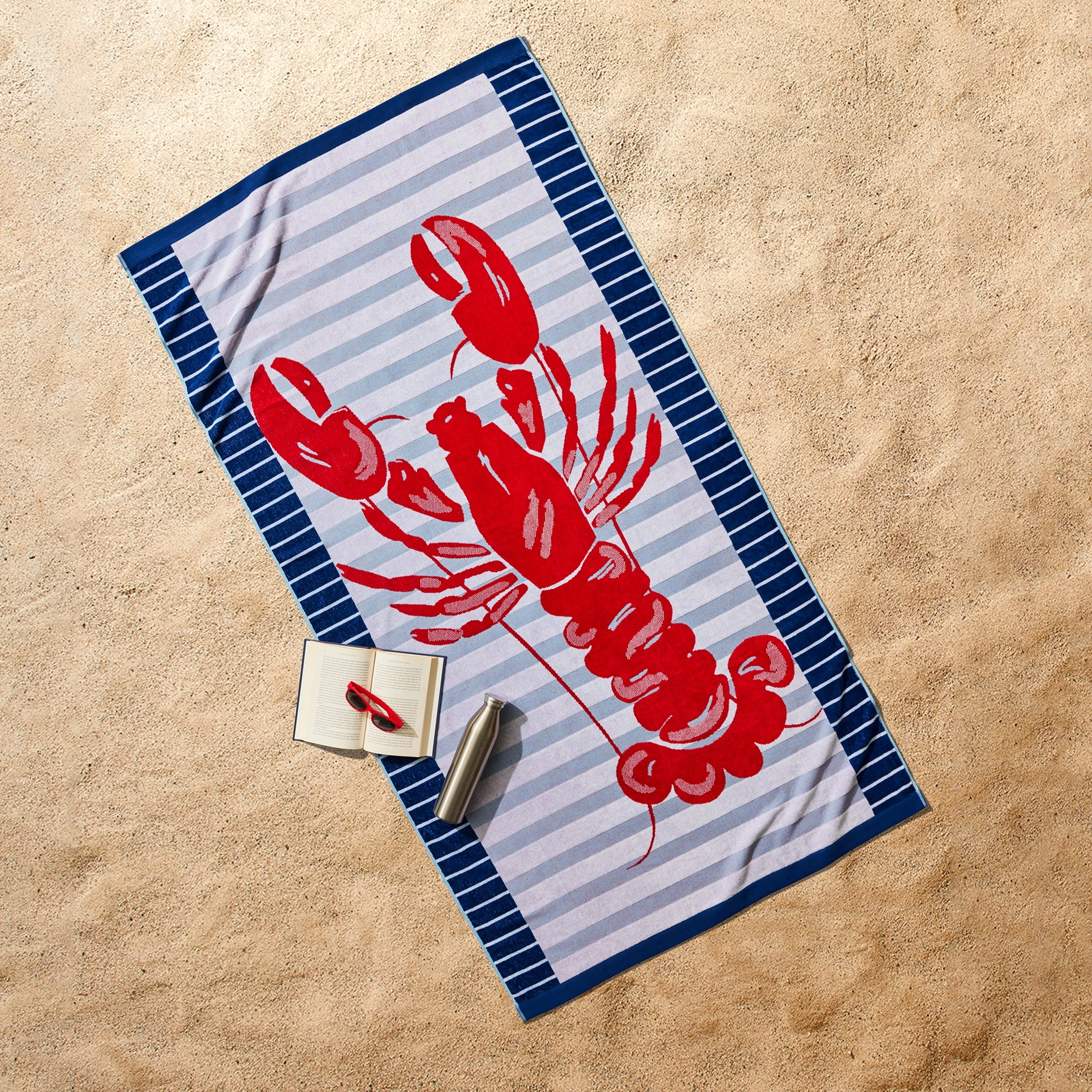 Better Homes & Gardens Coastal Lobster Striped Cotton-Blend Beach Towel