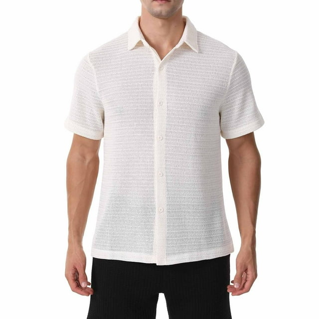 pstuiky camisetas de hombre, Cárdigan de verano de color liso para hombre, camisa informal holgada de manga corta con bolsillo y solapa de manga corta para hombre. ropa de hombre l
