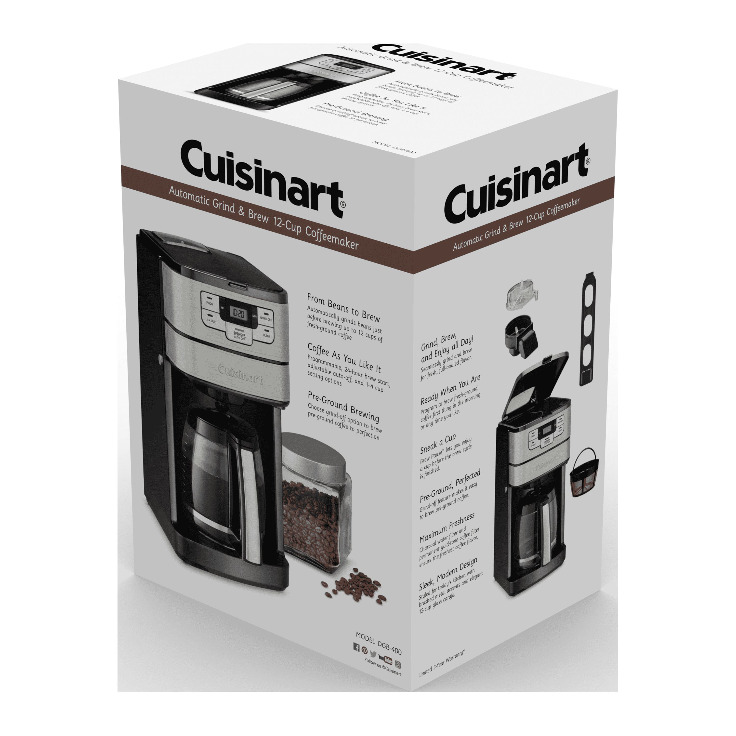 Cuisinart 12 Cup Automatic Grind & Brew Coffeemaker, Black, DGB