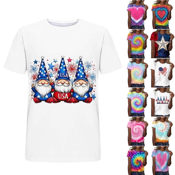 Otvok Women's Casual And Fashionable Printed T-shirt With Round Neck And Short Sleeved Top
