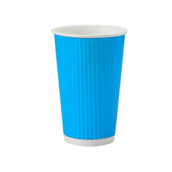 Pack of 500, Turquoise 16 Oz Groove Paper Cups Made in USA w/Straight Groove Design Provides Insulation - No Sleeves Needed for Most Hot Drinks