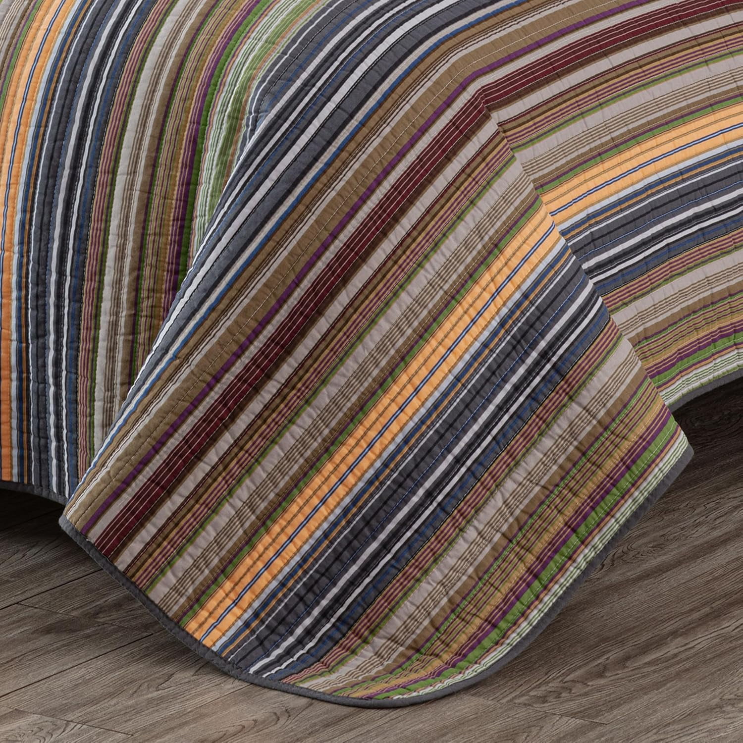 Chezmoi Collection Avery Striped Cotton Quilt Set Queen Size, 3-Piece Soft Pre-Washed 100% Cotton Quilt, Multi-Color Green