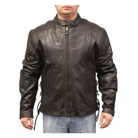 Redline Men's Leather Touring Side-Lace Motorcycle Jacket, Brown