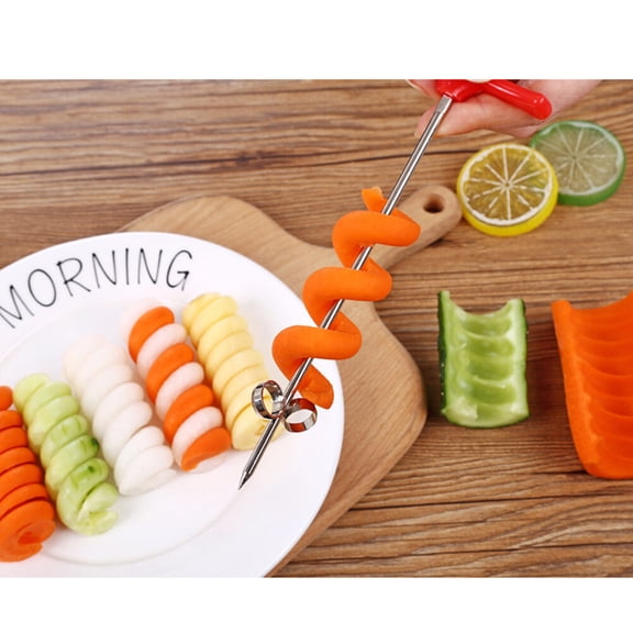 KONTONTY Red Food Grade Stainless Steel Spiral Vegetable Carving Tool for Cucumbers
