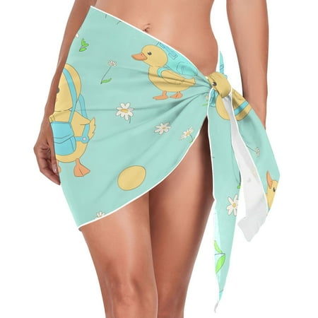Beach Mini Dress Cartoon Duck with Bag Swimsuit Coverup for Women Swimwear Cover Ups Short Triangle Beach Skirt L