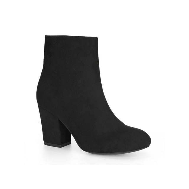 BLISSFUL STEP Bottines à Talon Bloc à Bout Rond pour Femmes avec Fermeture Éclair Latérale Noir 9
