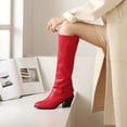 thumbnail image 5 of PEASKJP Bottes de Mode pour Femmes Mi-Mollet Talon Épais Bout Pointu Bottes d'Équitation, Rouge 40, 5 of 5