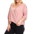 thumbnail image 3 of eVogues Plus Size Cold Shoulder Chiffon Top Pink, 3 of 7