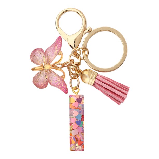 Llavero Charm Letra I Cgtredaw con borla rosa y mariposa