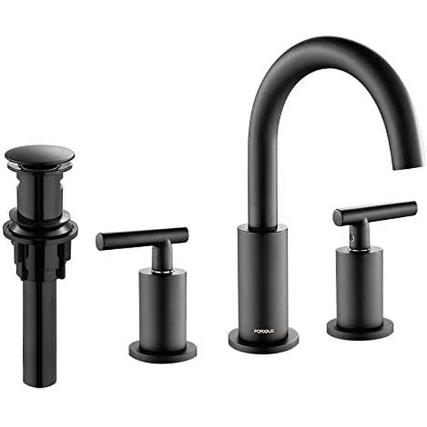 Two Handle High Arc Widespread Bathroom Sink Faucet 3 Hole With With Pop Up Drain And Water Supply Lines Matte Black Walmart Com Walmart Com