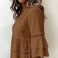 thumbnail image 6 of Edvintorg Blouses for Women Casual Square Neck 3/4 Sleeve Loose Cotton and Linen Pullover Tops Women Shirts Brown L, 6 of 6
