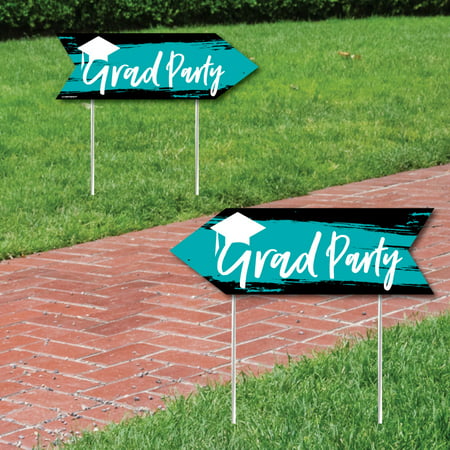 Teal Grad - Best is Yet to Come - Turquoise Graduation Party Sign Arrow - Double Sided Directional Yard Signs - Set of