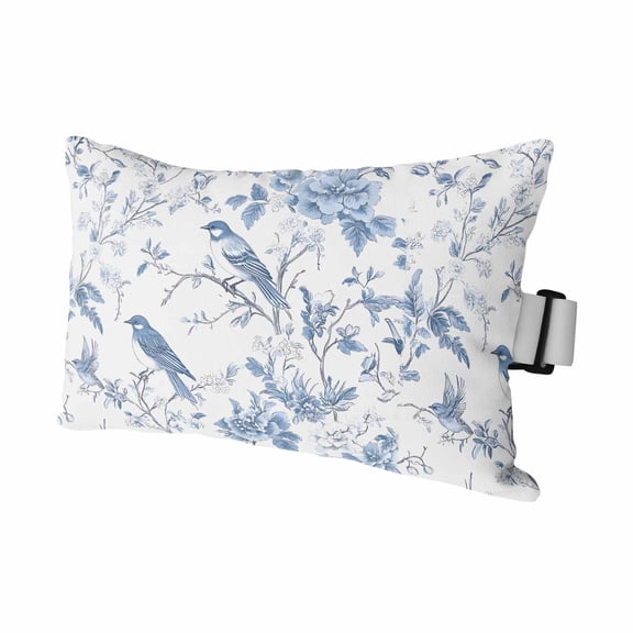 White Blue Spring Floral Outdoor Pillows for Chaise Lounge Chair Waterproof Lumbar Pillows with Insert&Adjustable Strap Beach Headrest Pillow Summer Birds Botanical Pillow for Patio Pool 11"x16"