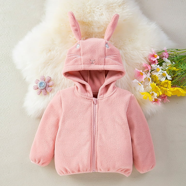 HBFAGFB Girls Winter Coat Rabbit Ears Full Zip up Hoodie Casual and Comfortable Jacket Pink Size 80