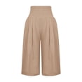 thumbnail image 4 of Stephy Women's Fashionable Cotton and Linen Solid Color Elastic Waist Three Quarter High Waist Casual Pants and Sports Pants, Yellow, 3XL, 4 of 5