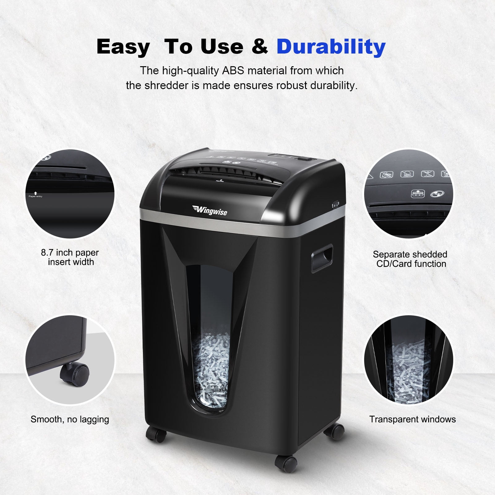 Wingwise Paper Shredder, 15 Sheets Cross Cut Shredder, 6.6 Gallon Bin, CD/Credit Card Shredder with Dual Modes, Home & Office Use