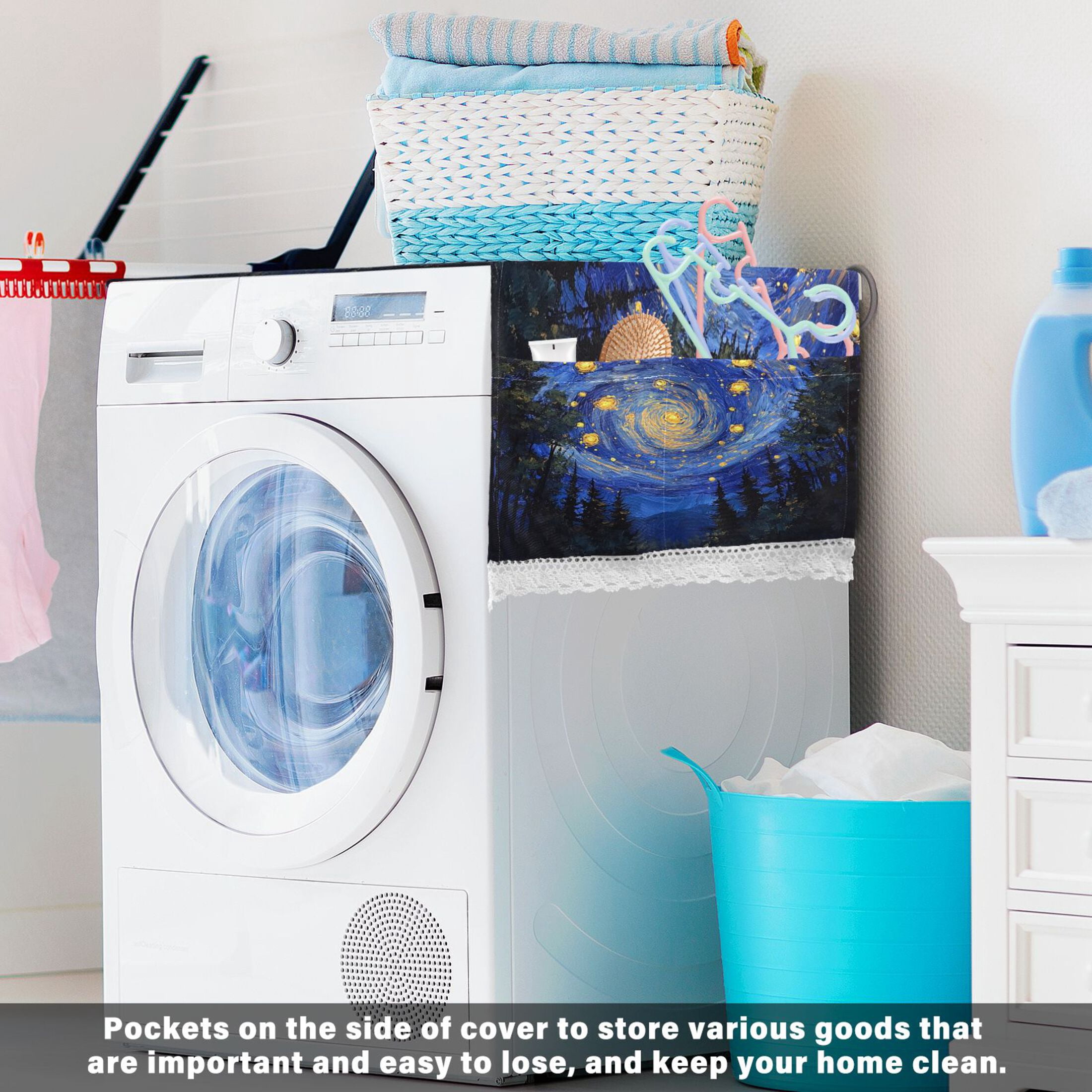 WOBOGO Starry Night Sky with Fireflies Washing Machine Cloth Dryer Refrigerator Top Cover Protective Non-Slip Mat For Kitchen Laundry
