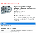 thumbnail image 2 of Right Passenger Side Headlight Assembly - Compatible with 2005 - 2010 Chrysler 300 2006 2007 2008 2009, 2 of 2