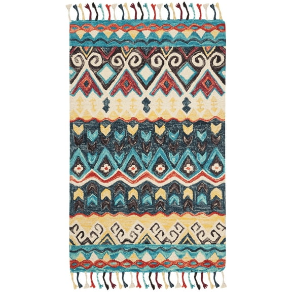 SAFAVIEH Aspen Cenric Southwestern Wool Runner Rug, Blue/Red, 2'3" x 5'