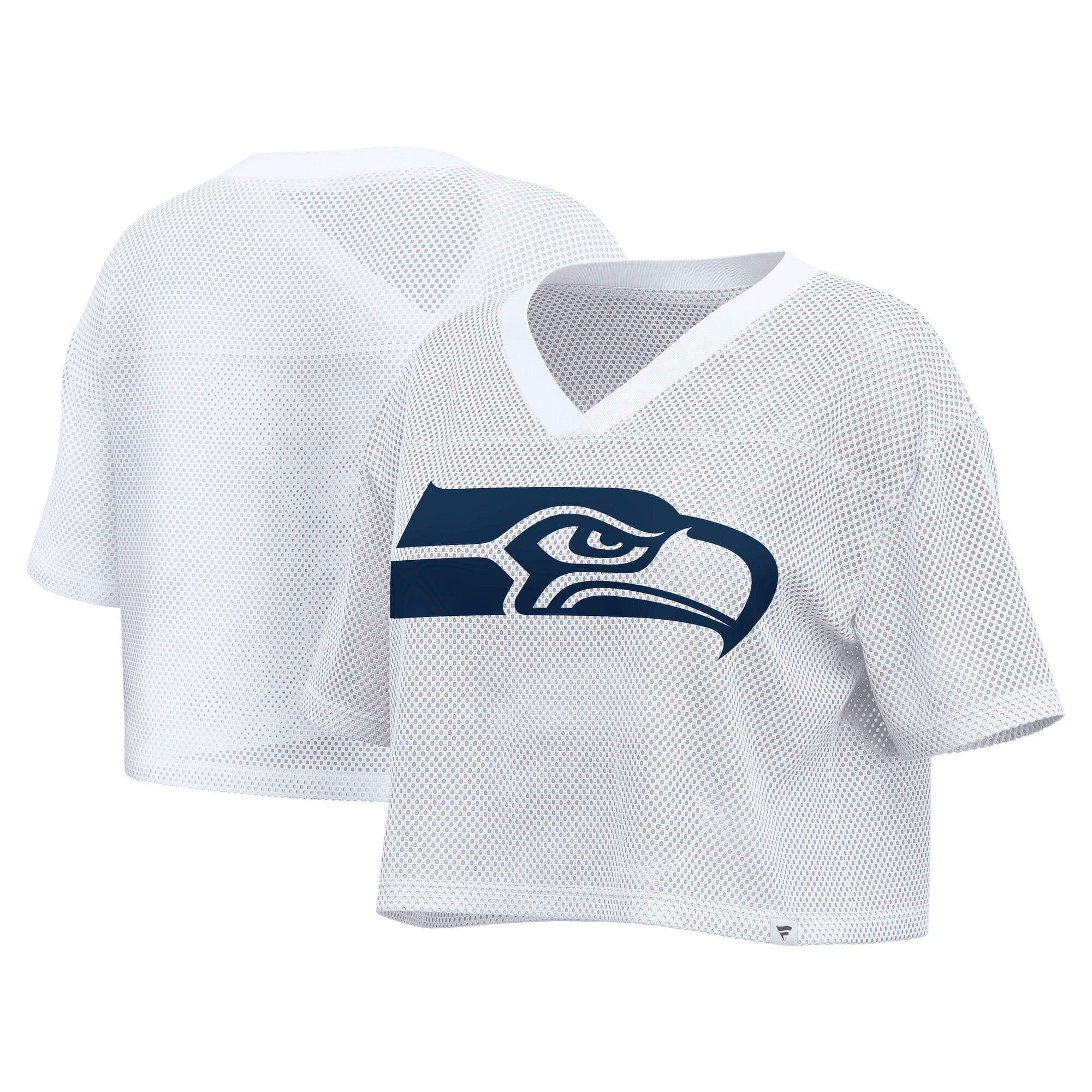 Women's Fanatics White Seattle Seahawks Oversized Mesh Cropped V-Neck Jersey